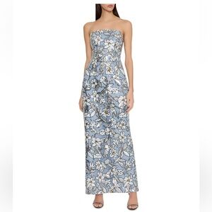 Milly Magnolia Silver Floral Sequin Maxi Dress Size 0 Strapless Evening Gown NWT